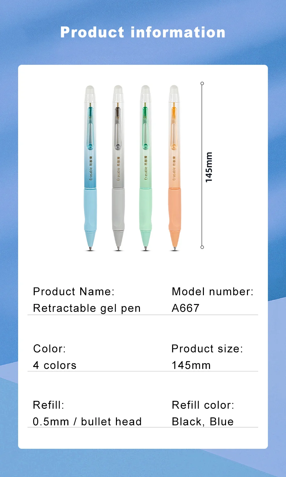 Deli Erasable Pen Set 0.5mm Gel Pen Erase Blue Black Ink Refill for Stationery School Supplies Erasable Ballpoint Pen Kawaii