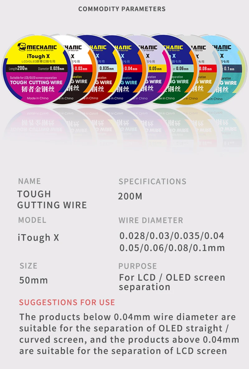 5pcs/lot MECHANIC High Hardness Special Steel Wire for Mobile Phone LCD Screen Separation Cutting Wire