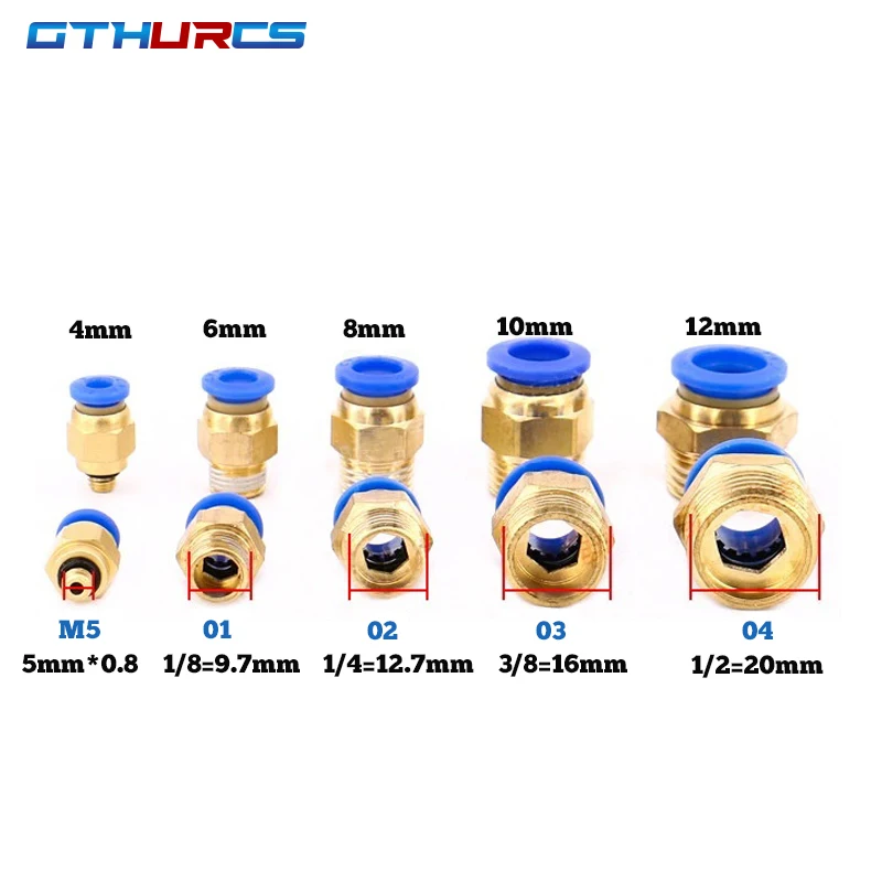 50 pcs Pneumatic Fittings PC Air Quick Connector PC4-M5 PC6-01 PC6 1/8" 1/4" 3/8" 1/2" Male Thread Quick Coupling Brass Fitting
