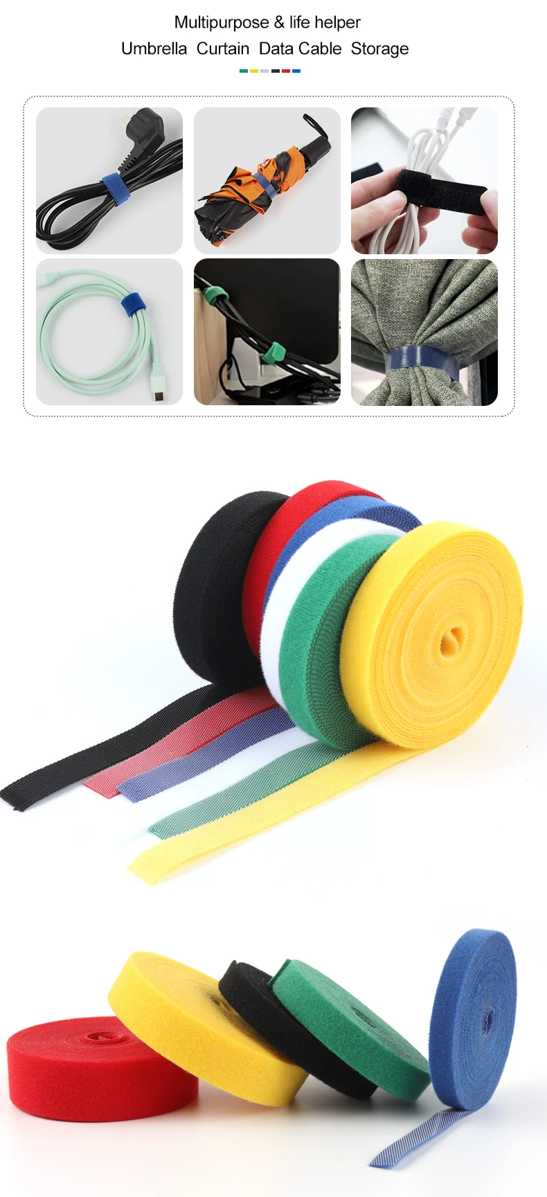 5M/Roll 10/12/14.5/20/25mm Width Cable Organizer USB Cable Winder Management Nylon Free Cut Ties Mouse Earphone Cord Cable Ties