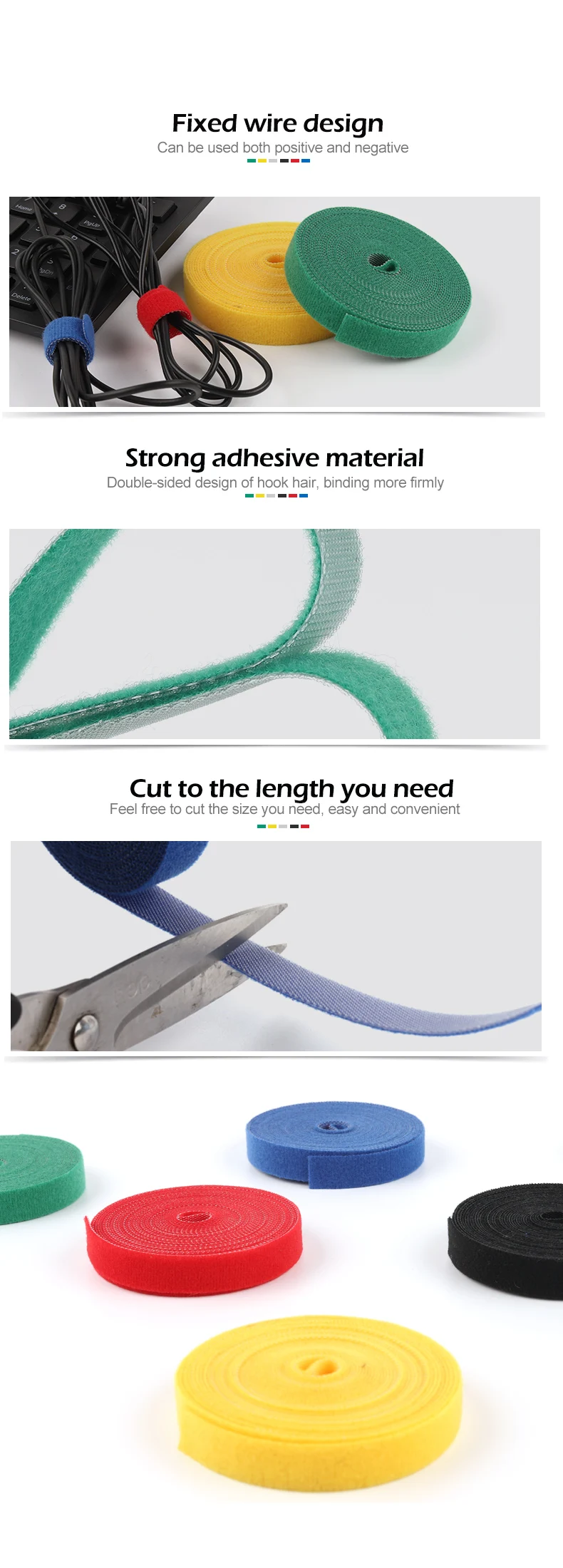 5M/Roll 10/12/14.5/20/25mm Width Cable Organizer USB Cable Winder Management Nylon Free Cut Ties Mouse Earphone Cord Cable Ties