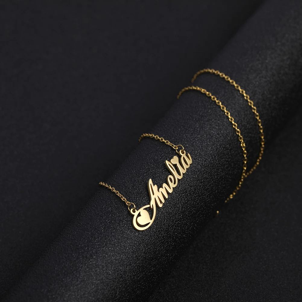 Custom Necklace Name Logo Personalized Pendant Nameplate Gift For Women Men Mother Couple Family Stainless Steel Chain Jewelry