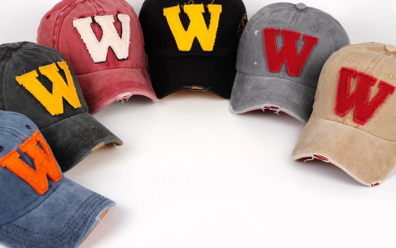 2026 New Cotton Letter W Baseball Cap Retro Outdoor Sports Caps Women Bone Gorras Curved Fitted Washed Vintage Dad Hats for Men