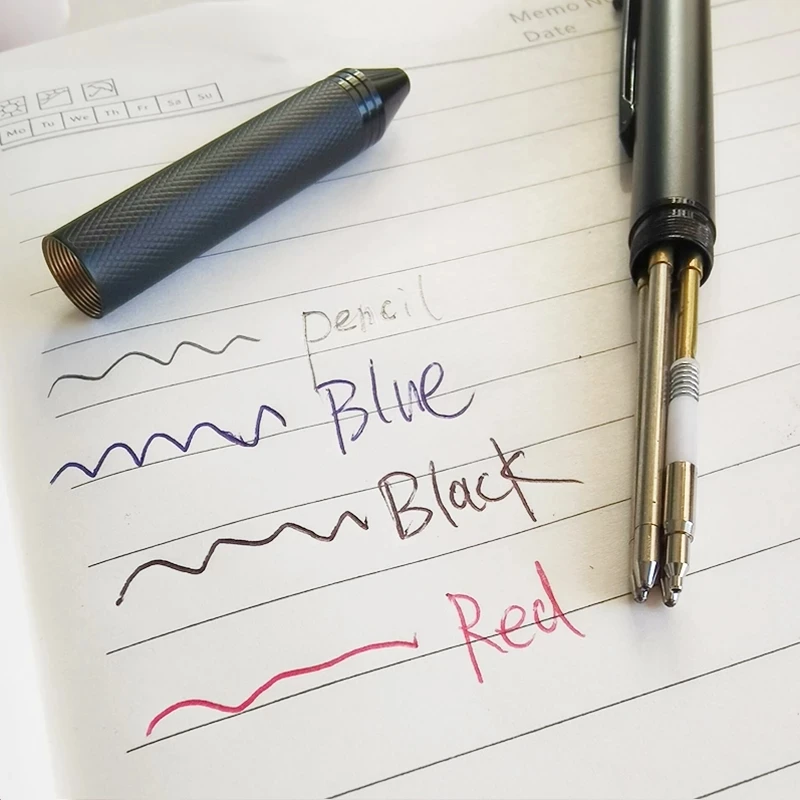 High Grade Metal Multicolor Ballpoint Pen 4 In 1 Ball Pen 0.7mm Black Blue Red Refills and Pencil Lead Offfice School Writing