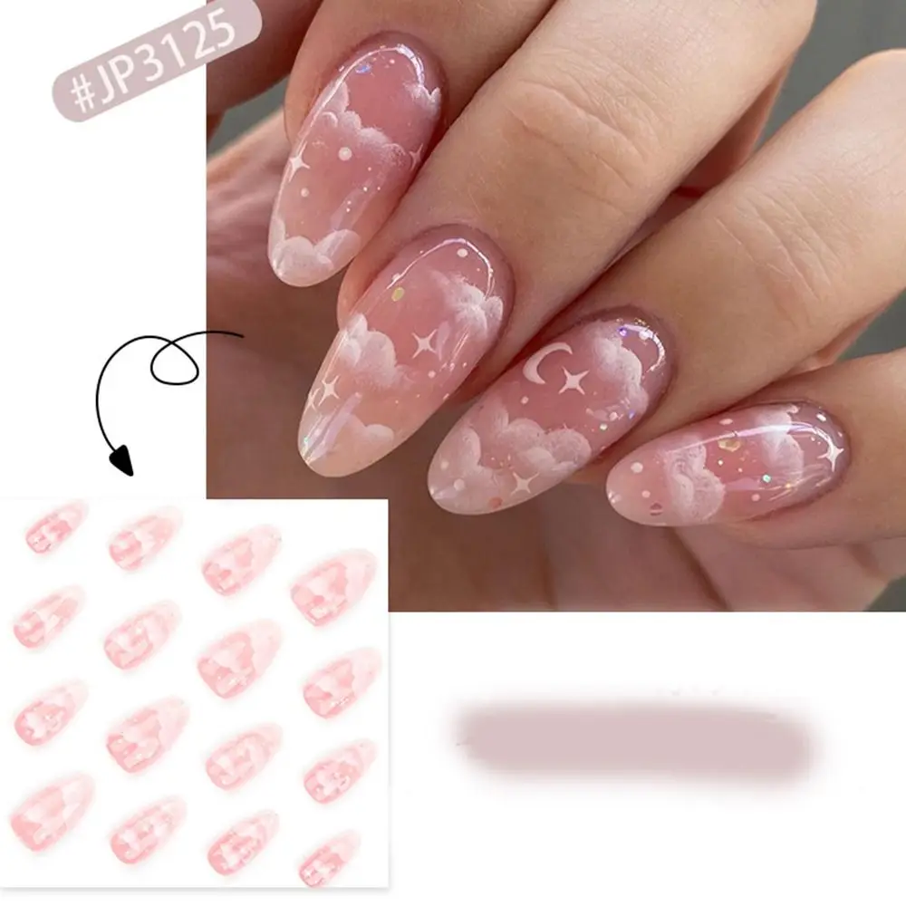24pcs/Box Fresh Floral Almond False Nails Press On Nails Detachable Fake Nail Tip Purple with Design Manicure Patches