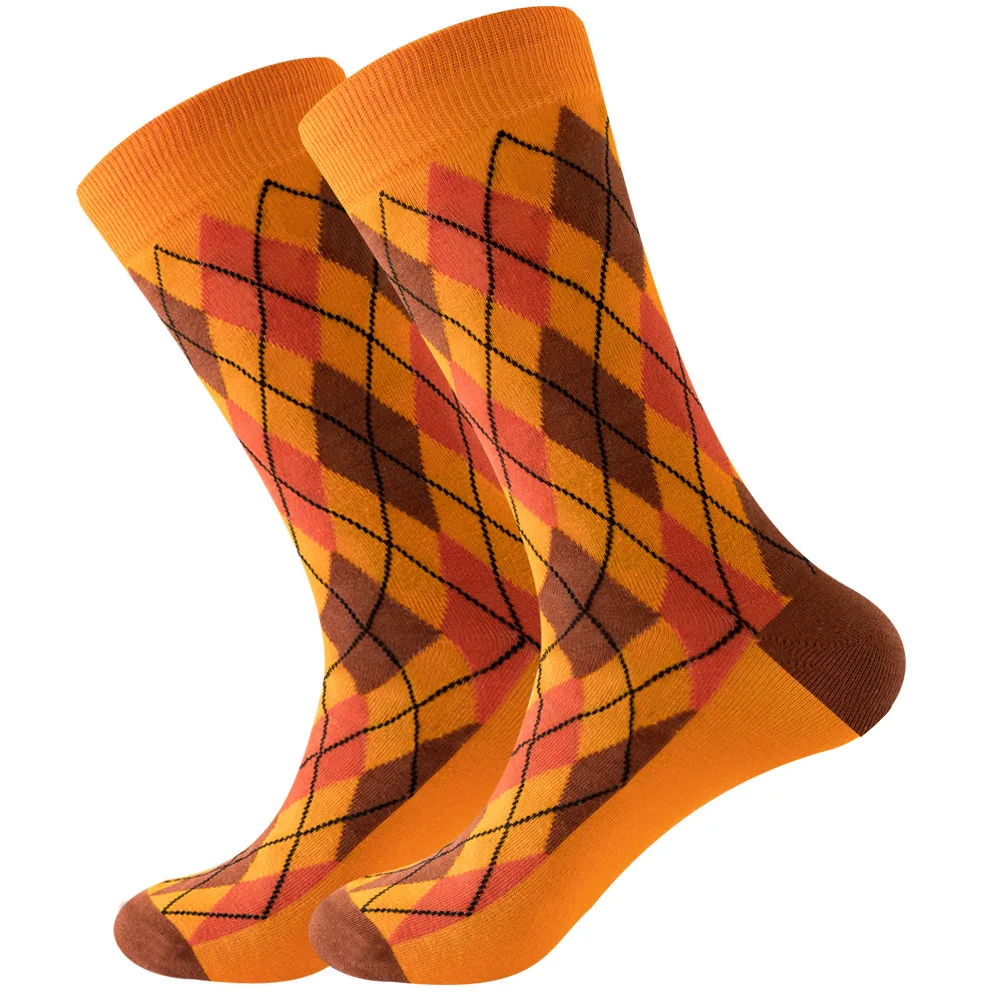 Men Happy Colorful Striped Women Socks Quality Plaid Diamond Pattern Argyle Geometric Harajuku Combed Cotton Sock Christmas Gift
