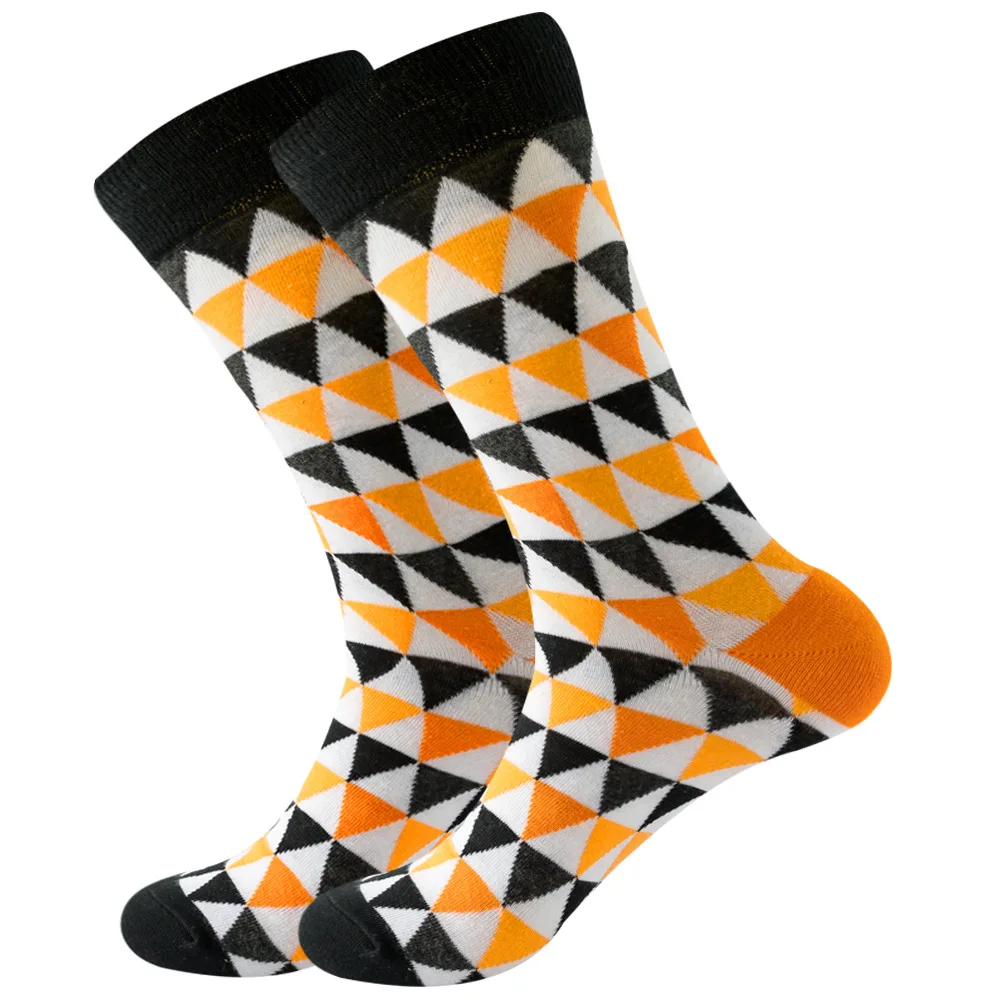 Men Happy Colorful Striped Women Socks Quality Plaid Diamond Pattern Argyle Geometric Harajuku Combed Cotton Sock Christmas Gift