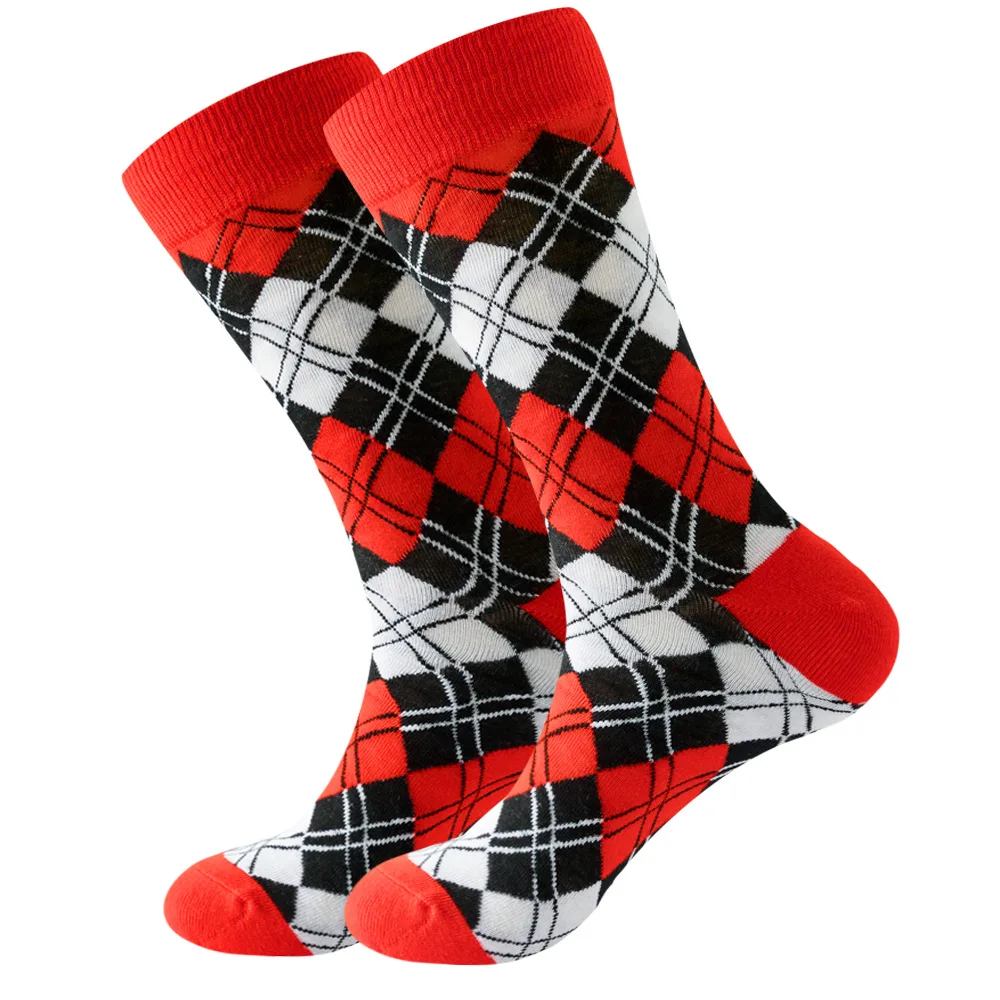 Men Happy Colorful Striped Women Socks Quality Plaid Diamond Pattern Argyle Geometric Harajuku Combed Cotton Sock Christmas Gift