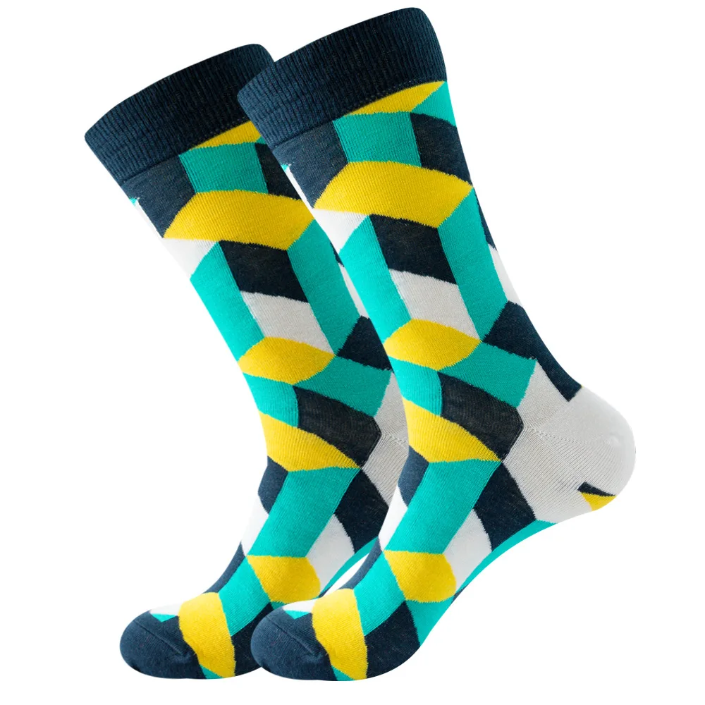 Men Happy Colorful Striped Women Socks Quality Plaid Diamond Pattern Argyle Geometric Harajuku Combed Cotton Sock Christmas Gift