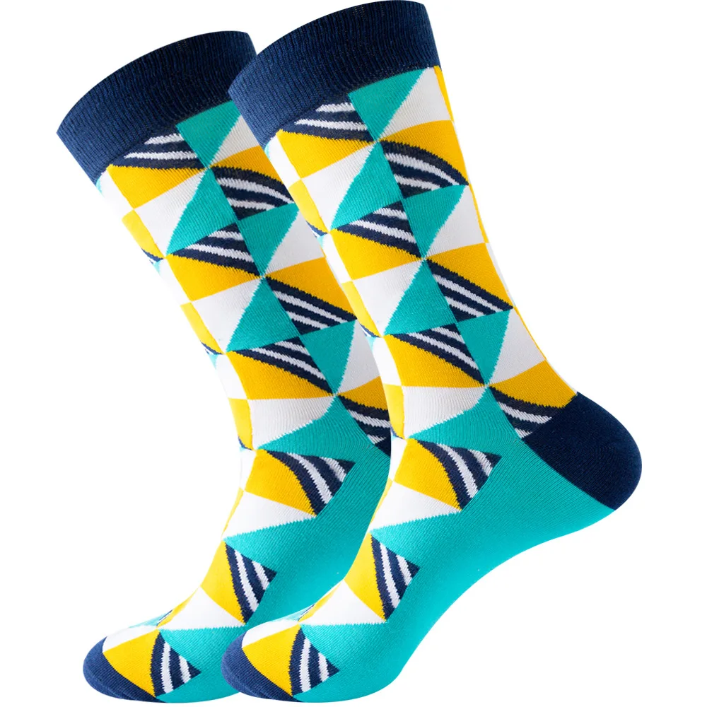 Men Happy Colorful Striped Women Socks Quality Plaid Diamond Pattern Argyle Geometric Harajuku Combed Cotton Sock Christmas Gift
