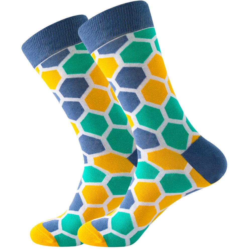 Men Happy Colorful Striped Women Socks Quality Plaid Diamond Pattern Argyle Geometric Harajuku Combed Cotton Sock Christmas Gift