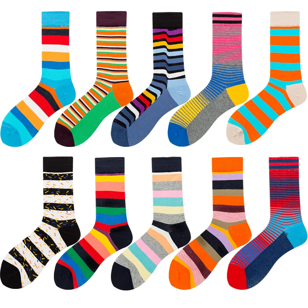 Men Happy Colorful Striped Women Socks Quality Plaid Diamond Pattern Argyle Geometric Harajuku Combed Cotton Sock Christmas Gift