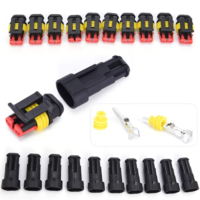 10 Sets Kit 2 Pin Way AMP Super Seal Waterproof Electrical Wire Connector Plug