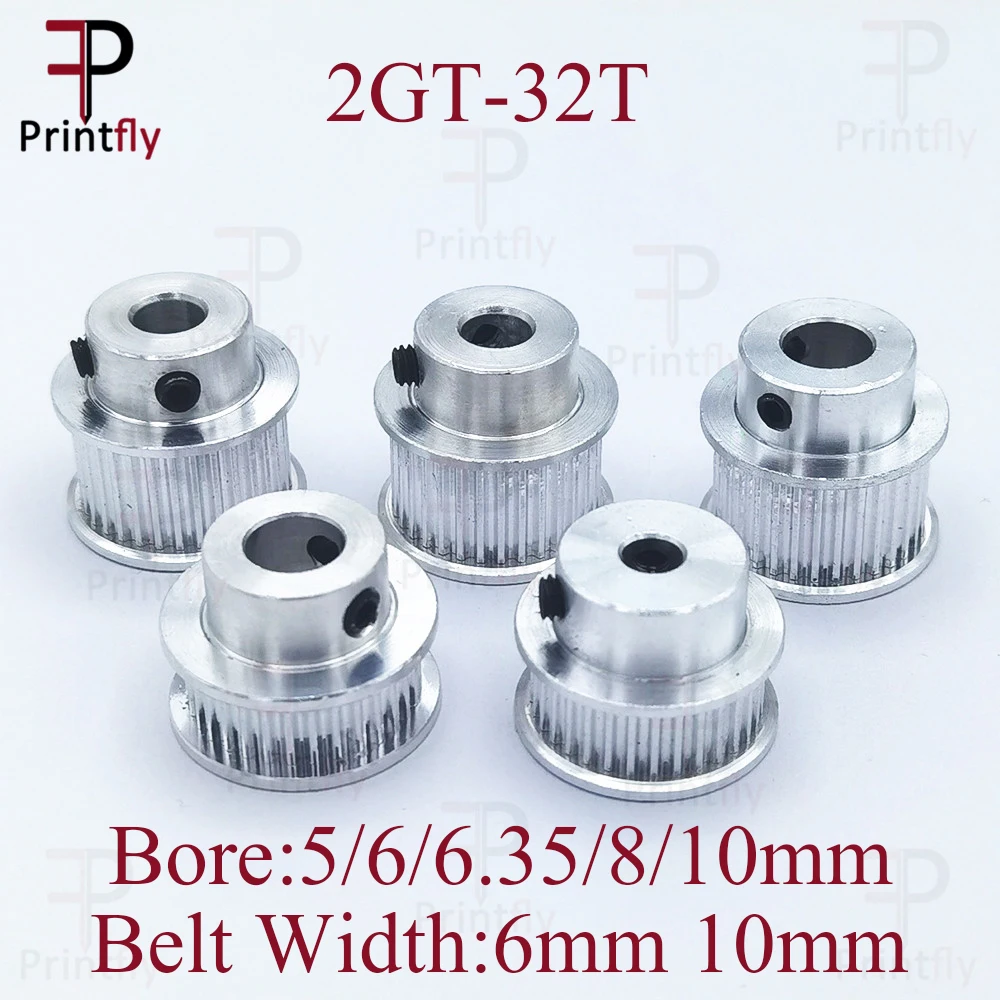 Printfly 2GT 60 teeth 2GT Timing Pulley Bore 5/6/6.35/8/10/12/14/15mm for GT2 Open Timing belt width 6mm/10/15mm 3D Printer