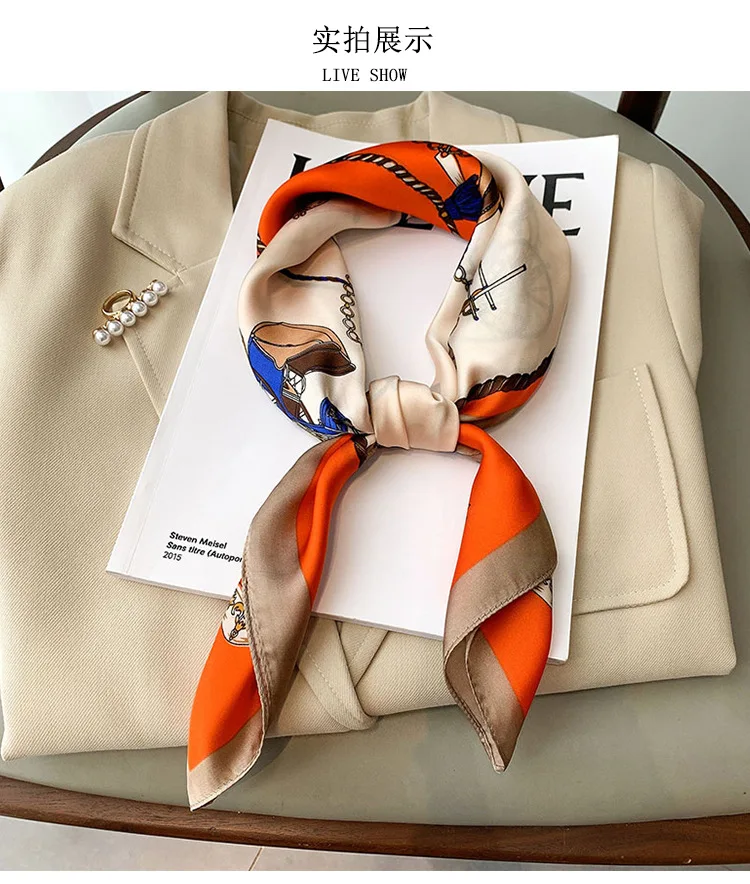 Luxury Brand Silk Satin Head Scarf For Women Animal Animal Kerchief Neck Scarfs 70cm Square Shawls and Wrpas Scarves For Ladies