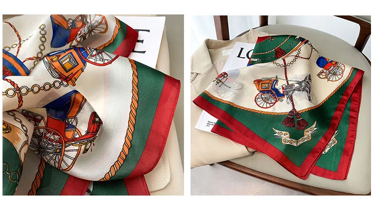 Luxury Brand Silk Satin Head Scarf For Women Animal Animal Kerchief Neck Scarfs 70cm Square Shawls and Wrpas Scarves For Ladies