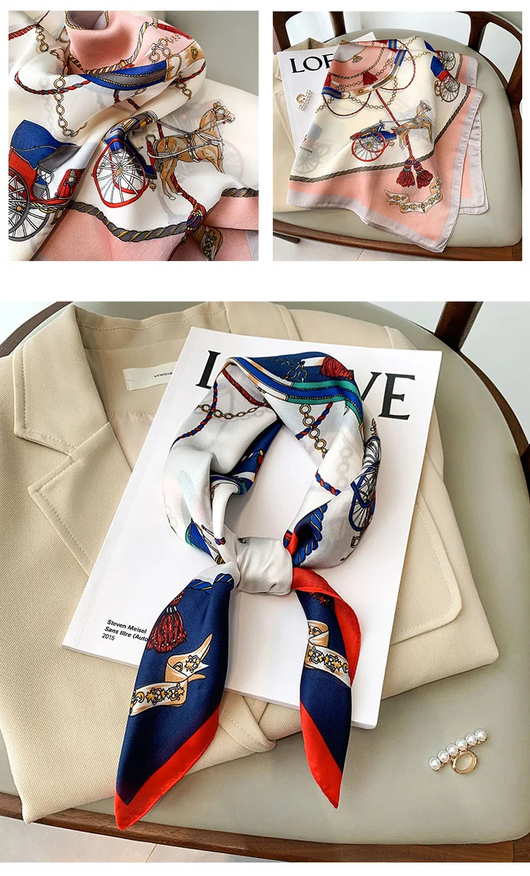 Luxury Brand Silk Satin Head Scarf For Women Animal Animal Kerchief Neck Scarfs 70cm Square Shawls and Wrpas Scarves For Ladies