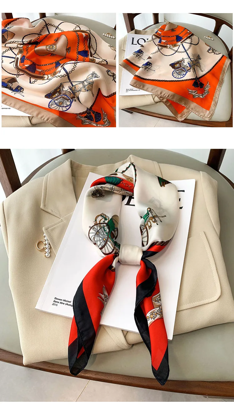 Luxury Brand Silk Satin Head Scarf For Women Animal Animal Kerchief Neck Scarfs 70cm Square Shawls and Wrpas Scarves For Ladies