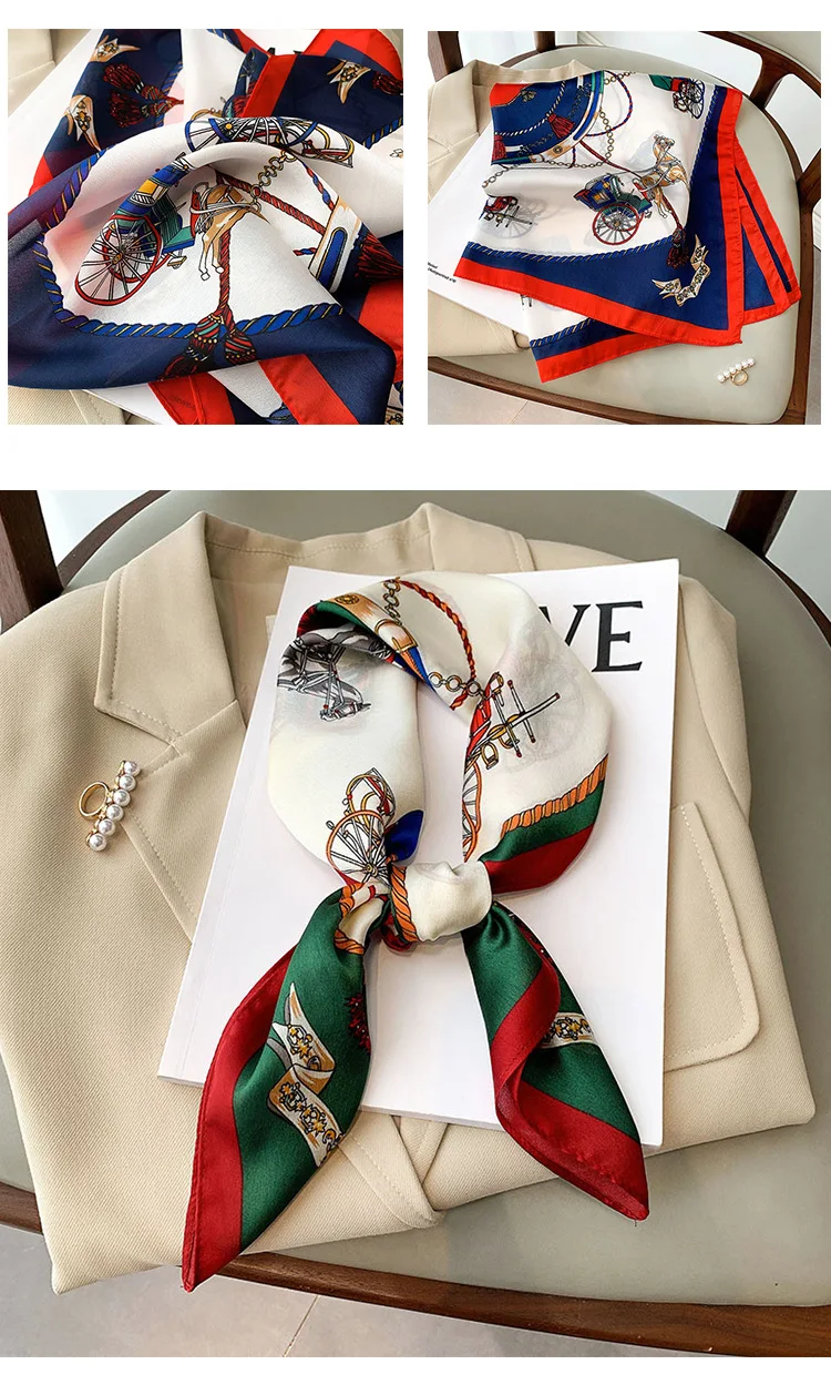 Luxury Brand Silk Satin Head Scarf For Women Animal Animal Kerchief Neck Scarfs 70cm Square Shawls and Wrpas Scarves For Ladies
