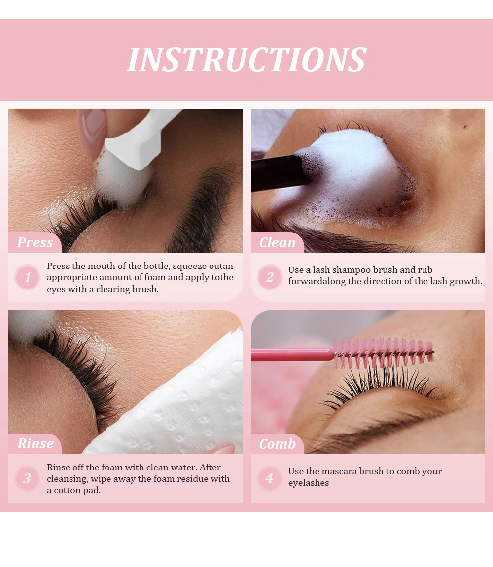 NATUHANA 60ml Gentle Lash Cleansing Mousse No Irritation Eyelash Shampoo for Extensions Grafting Makeup Remover Glue Cleanser