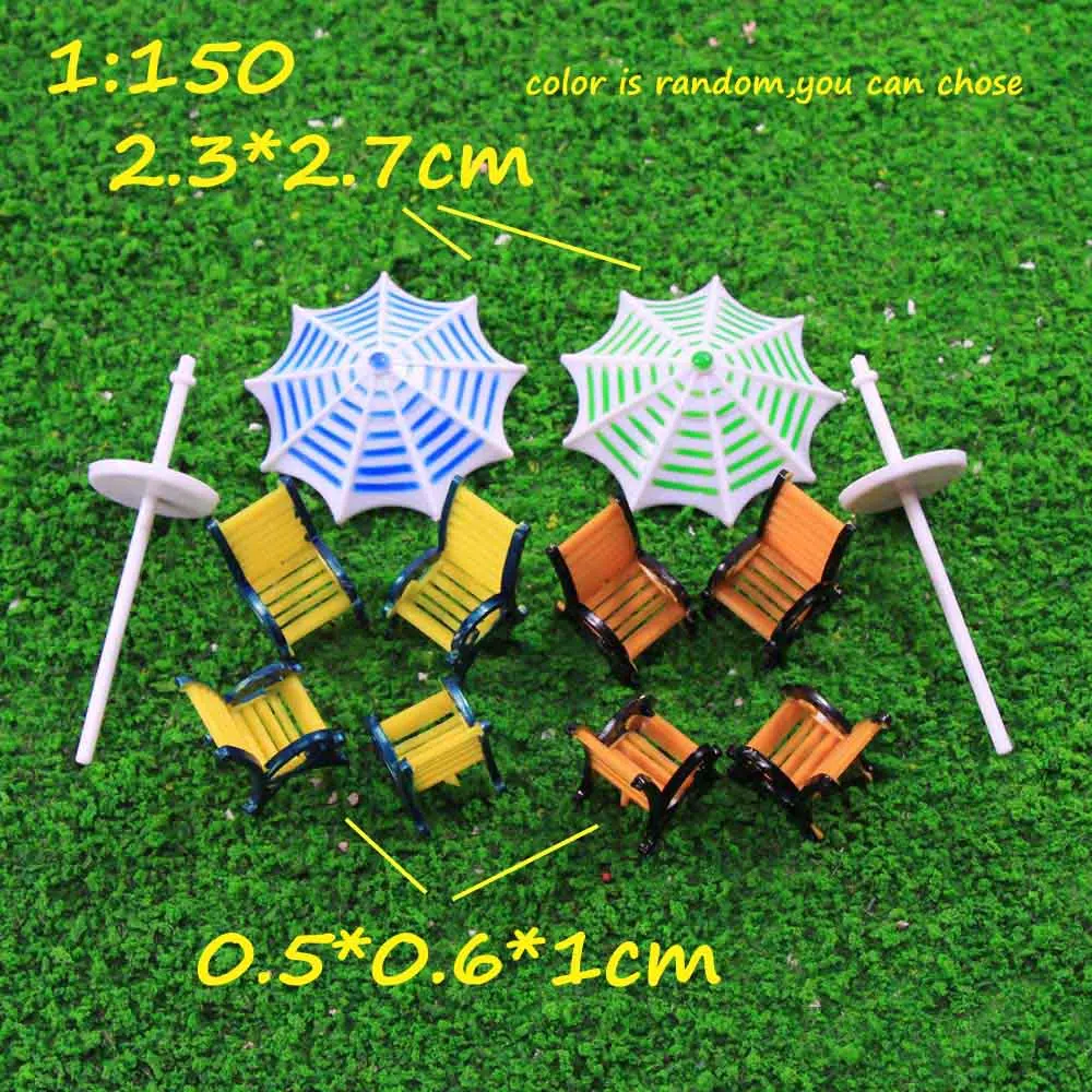 1Set Model Sun Umbrella With Chairs Set 1:100 1:150 Diorama Plastic Architecture Making Materials For Building Scene Layout