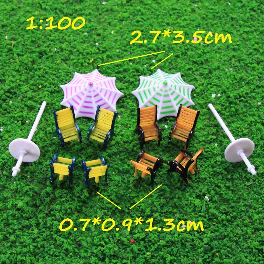 1Set Model Sun Umbrella With Chairs Set 1:100 1:150 Diorama Plastic Architecture Making Materials For Building Scene Layout