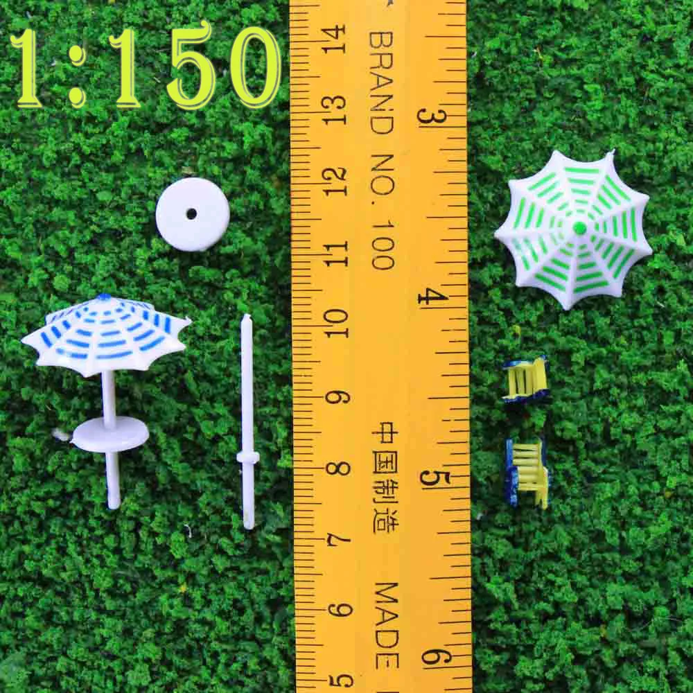 1Set Model Sun Umbrella With Chairs Set 1:100 1:150 Diorama Plastic Architecture Making Materials For Building Scene Layout