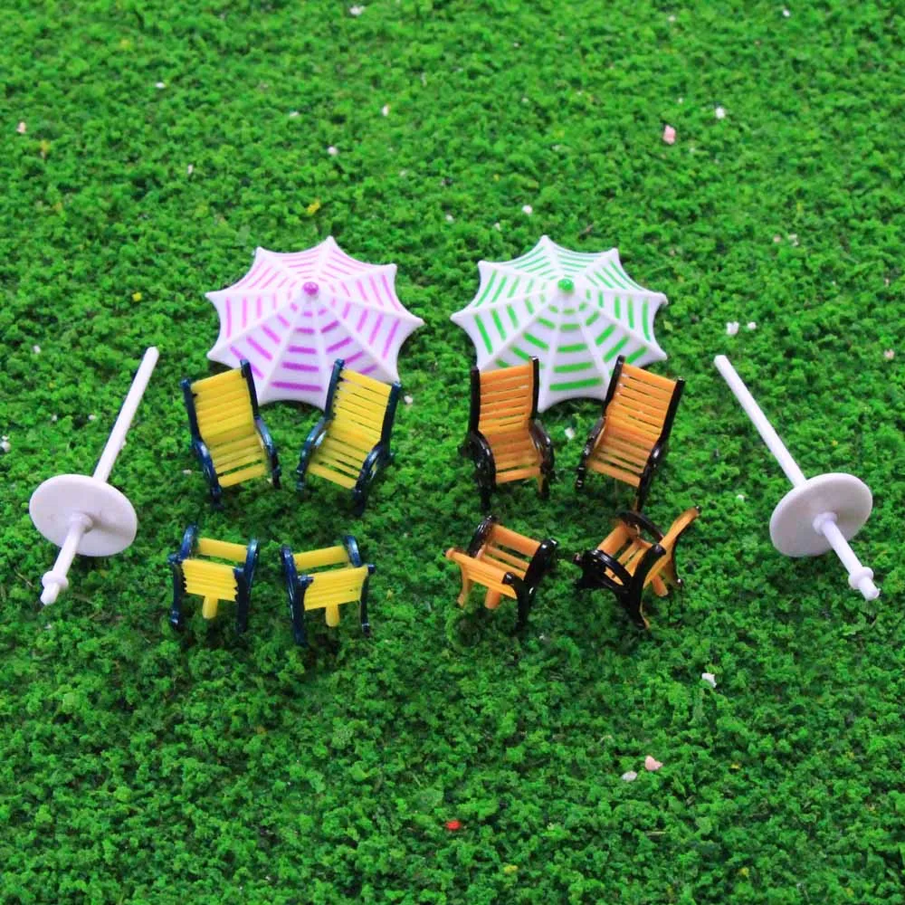 1Set Model Sun Umbrella With Chairs Set 1:100 1:150 Diorama Plastic Architecture Making Materials For Building Scene Layout