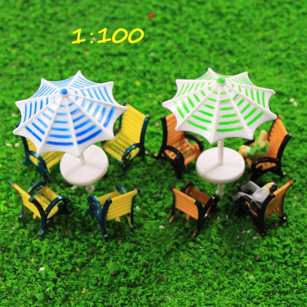 1Set Model Sun Umbrella With Chairs Set 1:100 1:150 Diorama Plastic Architecture Making Materials For Building Scene Layout
