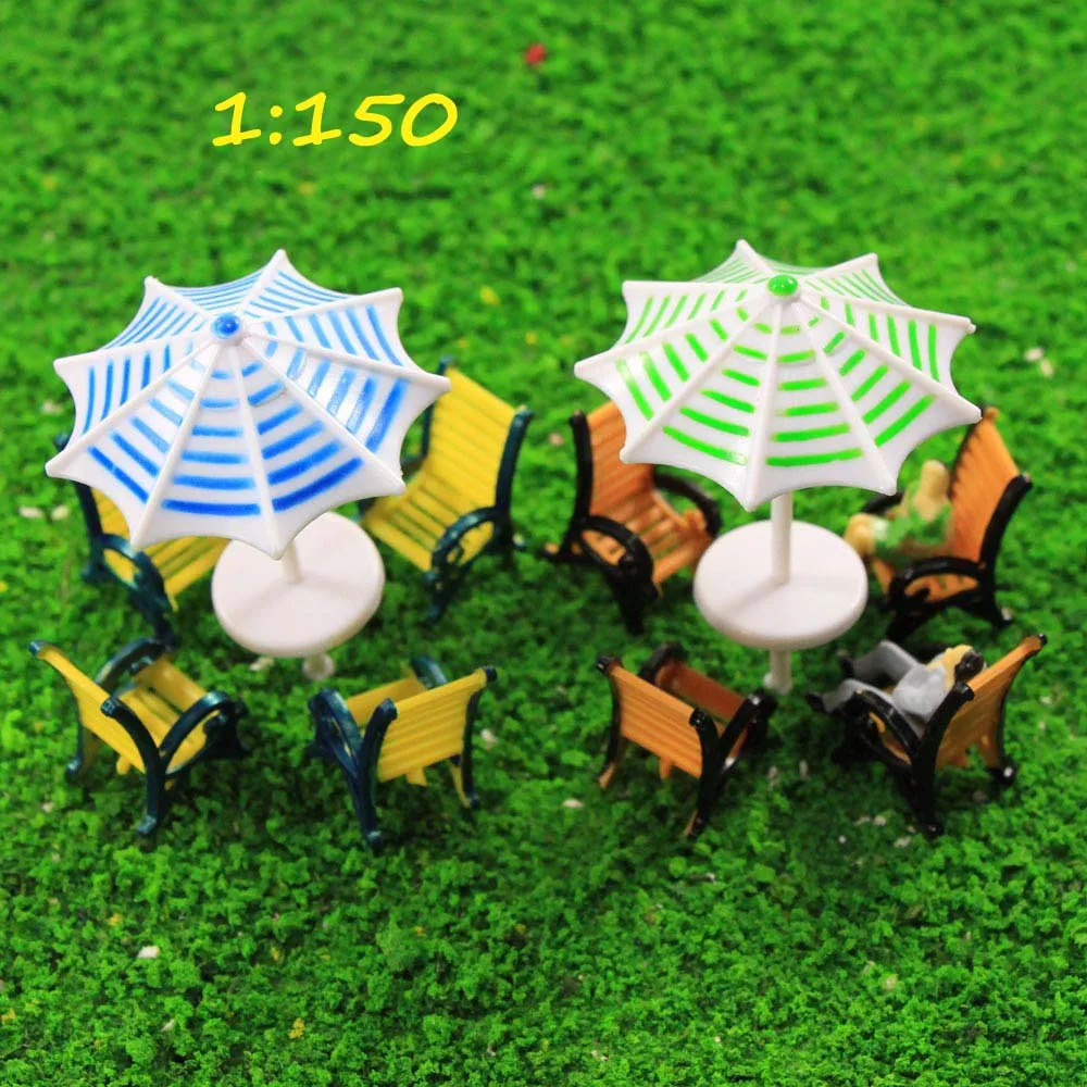 1Set Model Sun Umbrella With Chairs Set 1:100 1:150 Diorama Plastic Architecture Making Materials For Building Scene Layout