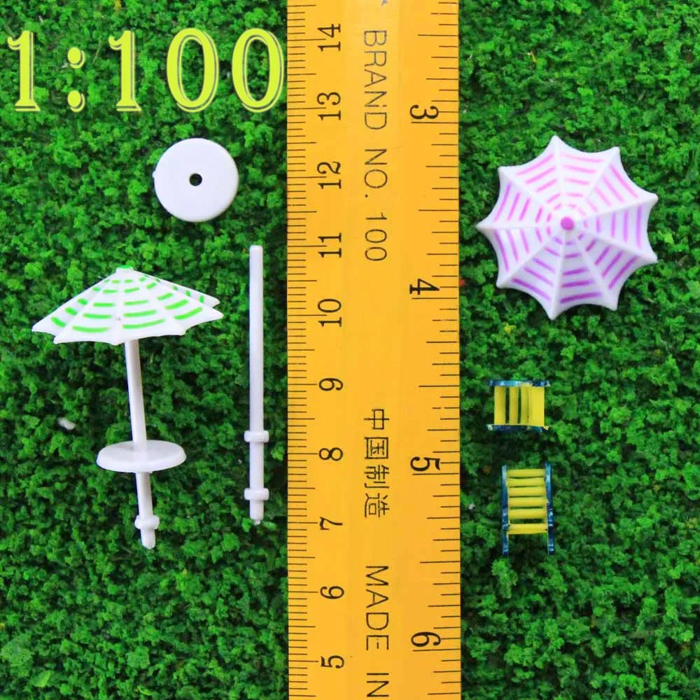 1Set Model Sun Umbrella With Chairs Set 1:100 1:150 Diorama Plastic Architecture Making Materials For Building Scene Layout