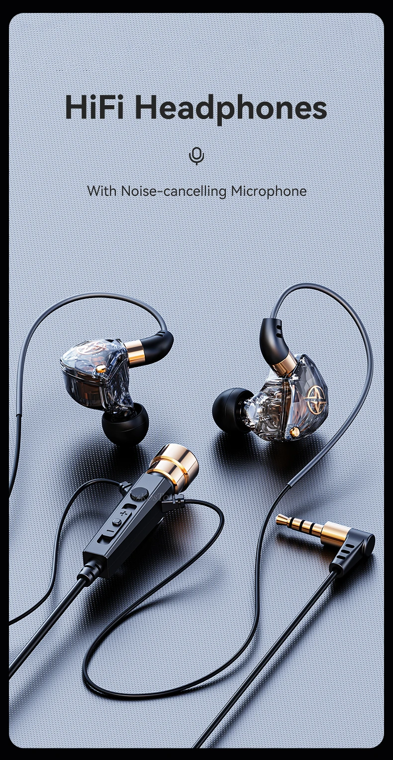 HiFi Wired Headphones with Microphone Noise-Cancelling Dynamic Earphones In Ear Earbuds Bass Headset For Sports Fitness Music