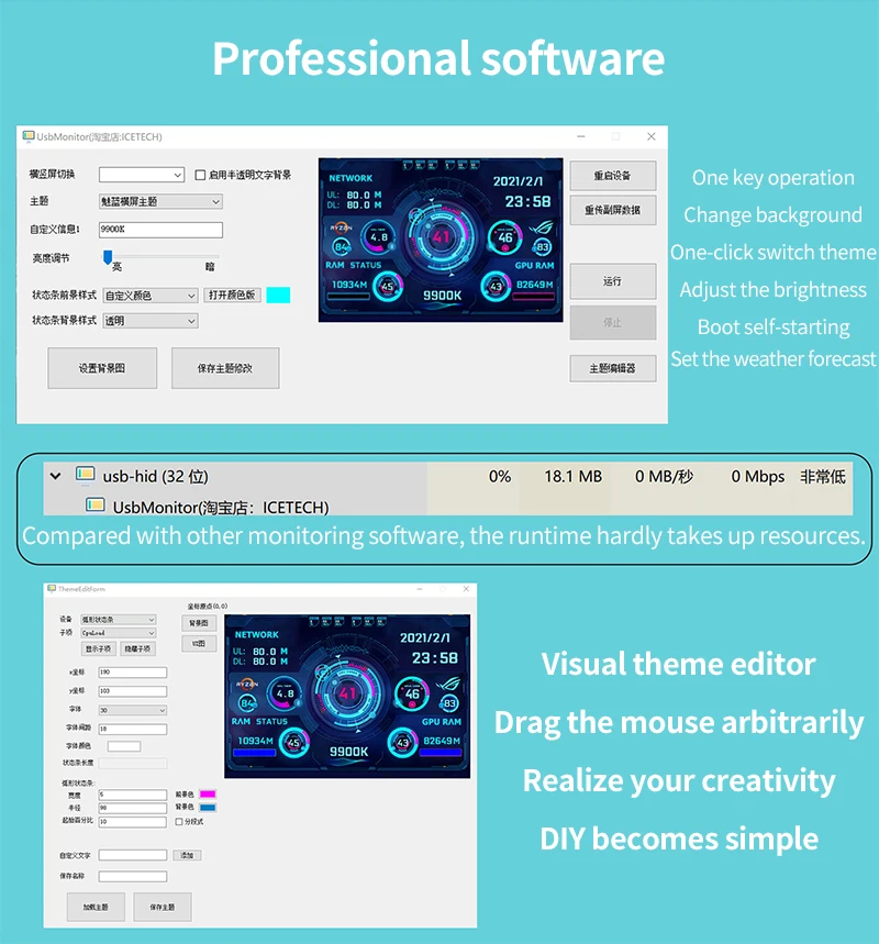 3.5 Inch IPS TYPE-C Secondary Screen DIY Computer Monitor USB-TYPEC Secondary Screen for Windows Built-in Software