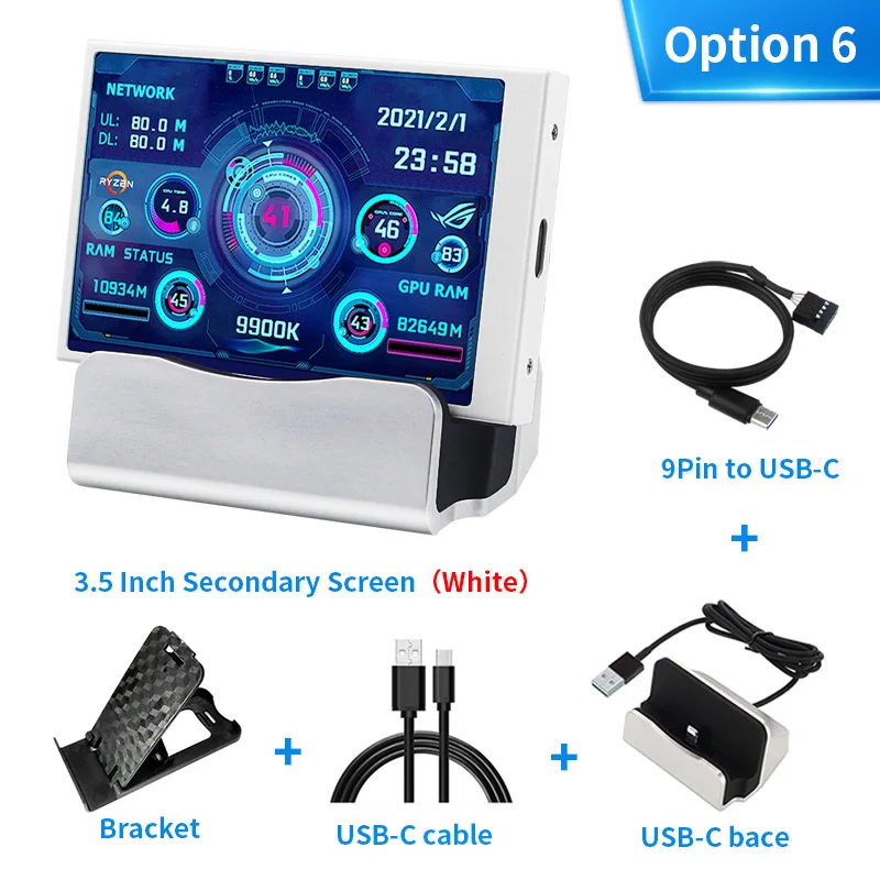 3.5 Inch IPS TYPE-C Secondary Screen DIY Computer Monitor USB-TYPEC Secondary Screen for Windows Built-in Software
