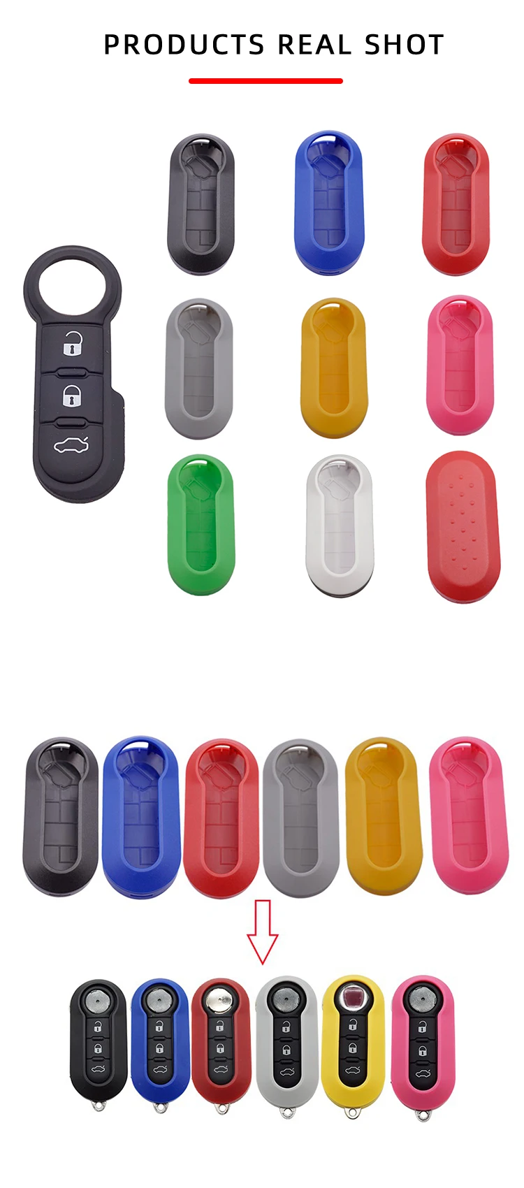 Xinyuexin 3 Buttons Remote Car Key Shell Case for Fiat 500 Panda Punto Bravo Replacement Plastic Key Case Rubber Button Pad