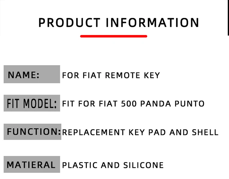 Xinyuexin 3 Buttons Remote Car Key Shell Case for Fiat 500 Panda Punto Bravo Replacement Plastic Key Case Rubber Button Pad