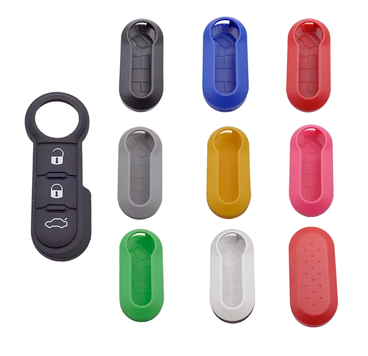 Xinyuexin 3 Buttons Remote Car Key Shell Case for Fiat 500 Panda Punto Bravo Replacement Plastic Key Case Rubber Button Pad