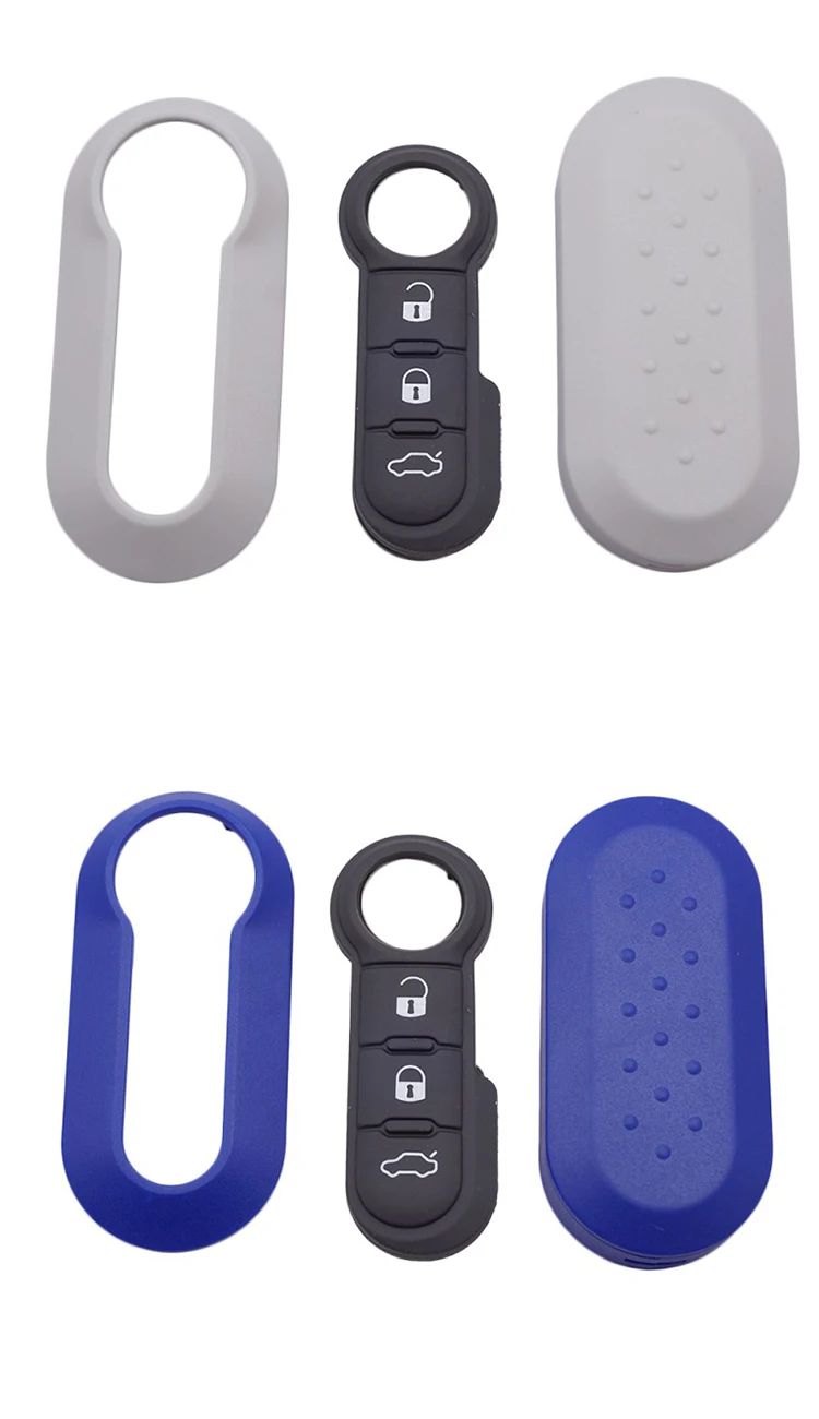 Xinyuexin 3 Buttons Remote Car Key Shell Case for Fiat 500 Panda Punto Bravo Replacement Plastic Key Case Rubber Button Pad