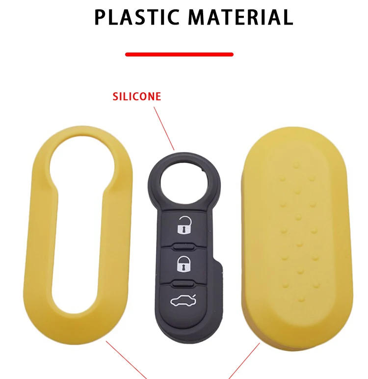 Xinyuexin 3 Buttons Remote Car Key Shell Case for Fiat 500 Panda Punto Bravo Replacement Plastic Key Case Rubber Button Pad