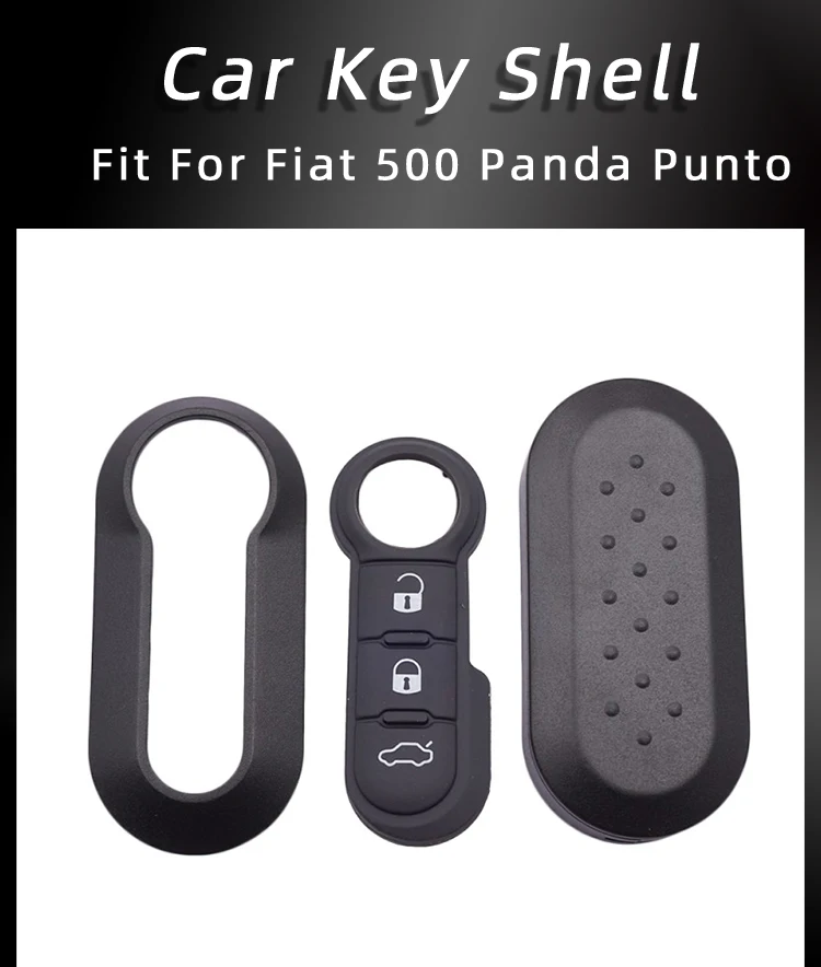 Xinyuexin 3 Buttons Remote Car Key Shell Case for Fiat 500 Panda Punto Bravo Replacement Plastic Key Case Rubber Button Pad
