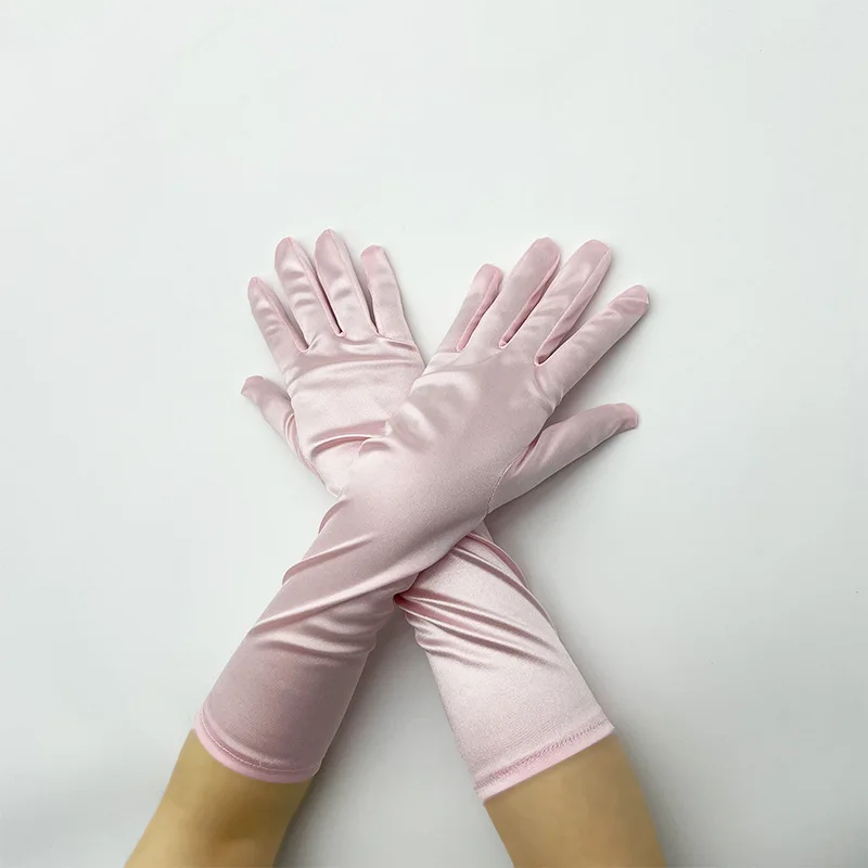 38CM Satin High Elasticity Solid Women Halloween Cosplay Stage Performance Etiquette Gloves Sun Protection Sunscreen Fashion