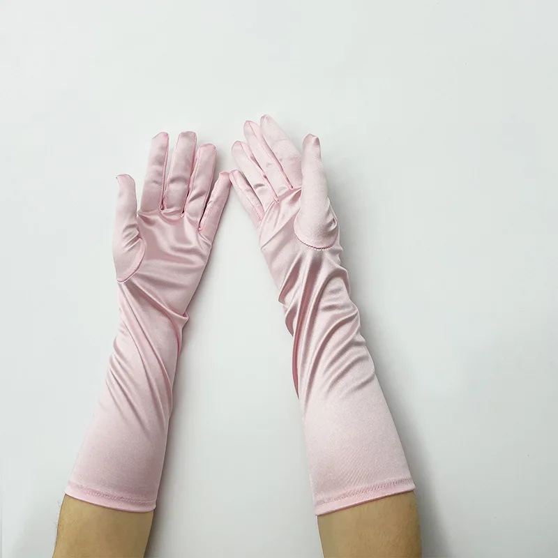 38CM Satin High Elasticity Solid Women Halloween Cosplay Stage Performance Etiquette Gloves Sun Protection Sunscreen Fashion