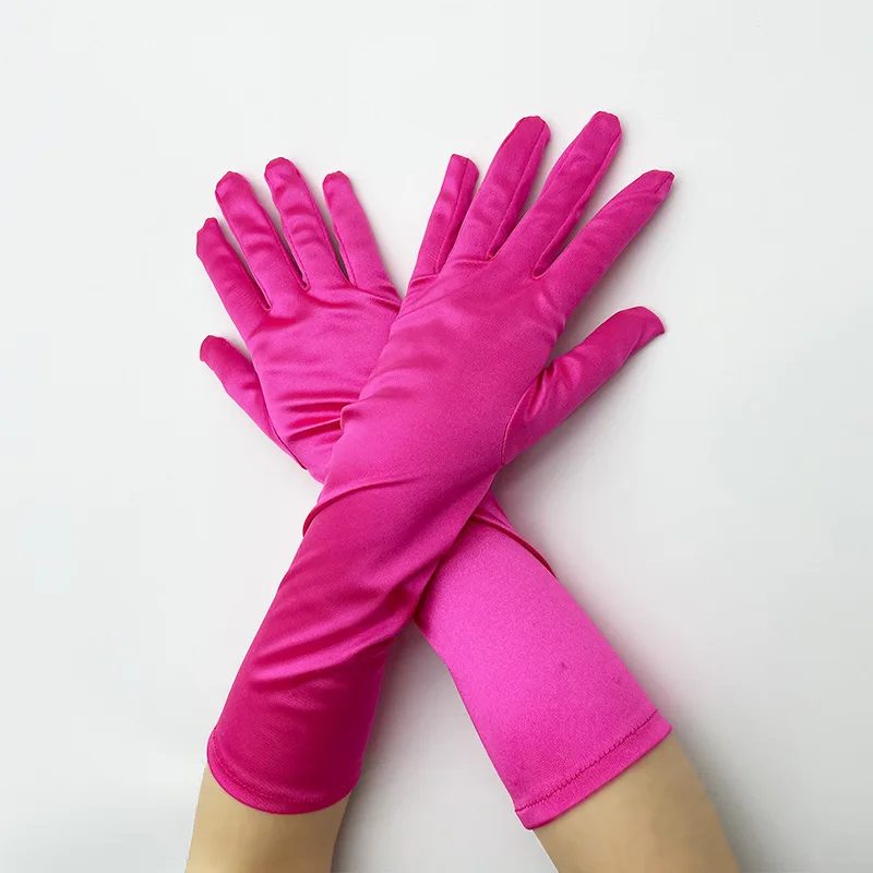 38CM Satin High Elasticity Solid Women Halloween Cosplay Stage Performance Etiquette Gloves Sun Protection Sunscreen Fashion