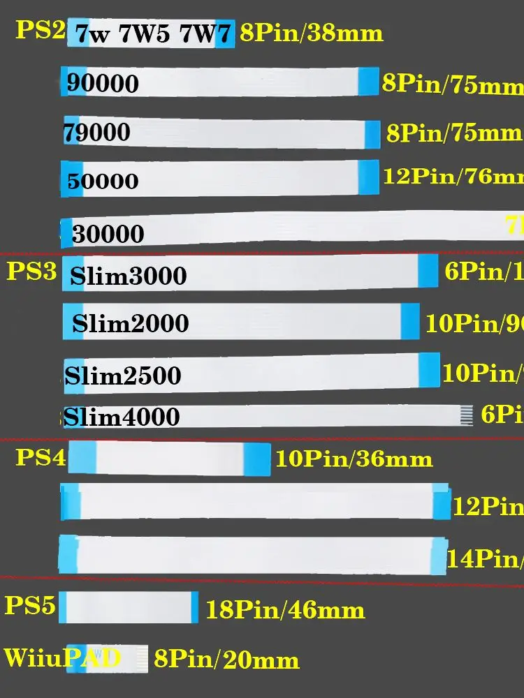 2/5/10pc For 6 7 8 10 12 14 18Pin Power Switch Ribbon Flex Cable FPC Connector Cable For PS5 PS4 PS3 PS2 WiiuPAD Controller Flex