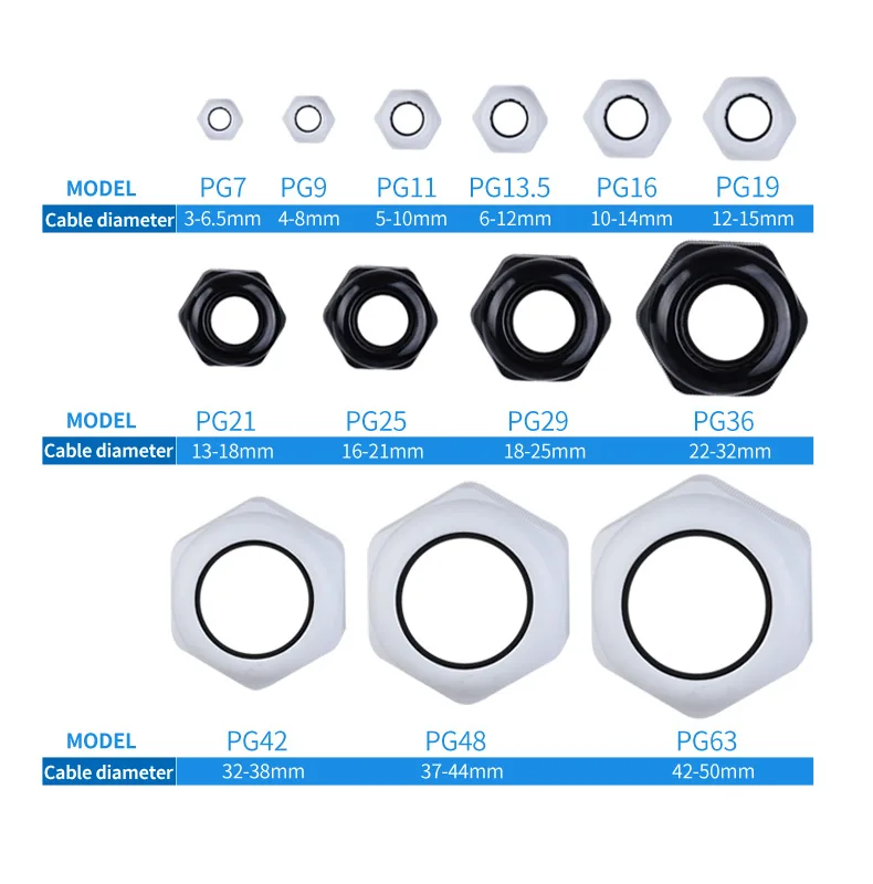 5/10pcs Waterproof Cable Gland Cable Entry IP68 PG7 for 3-6.5mm PG9 PG11 PG13.5/16/19/21 Nylon Plastic Connector Sleeve Joints