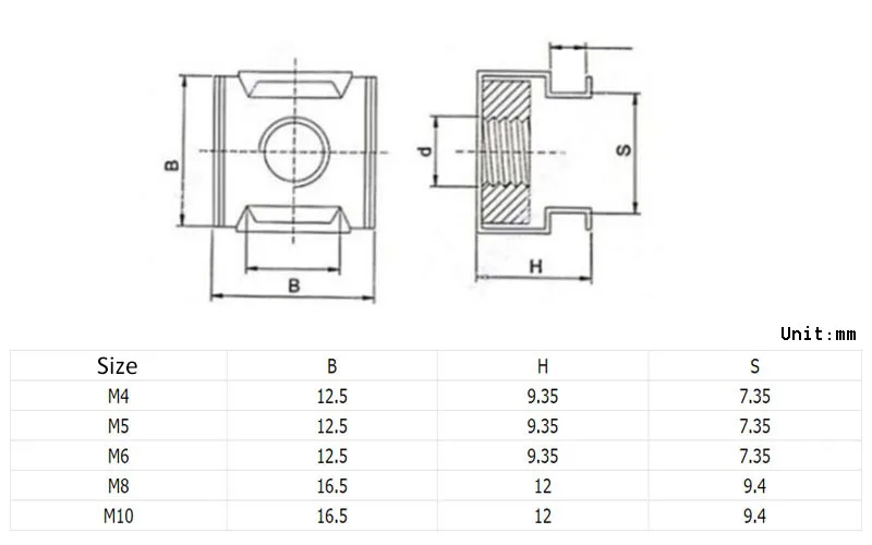 M4 M5 M6 M8 M10 M12 Color Zinc-plated Quartet Floating Nuts Cassette Elastic Enclosure Card Cage Nut Square Snap-In Nut