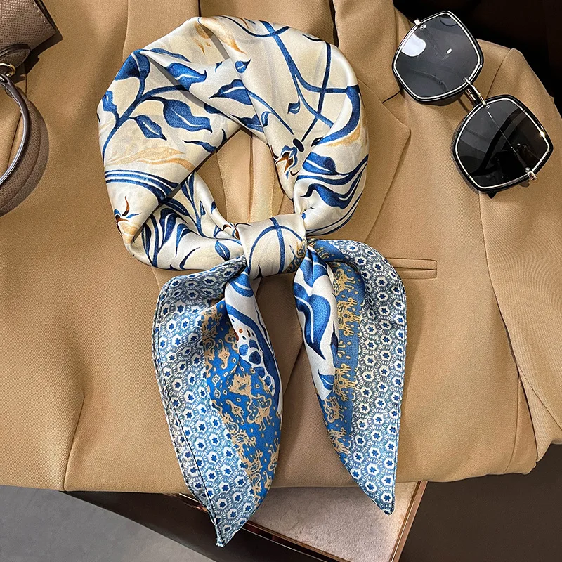 Luxury Brand Silk Square Plaid Scarf Women Satin Neck Hair Tie Band Soft work neckerchife 2021 NEW Hijab Head Female Foulard