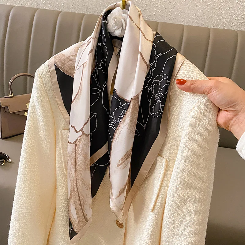 Luxury Brand Silk Square Plaid Scarf Women Satin Neck Hair Tie Band Soft work neckerchife 2021 NEW Hijab Head Female Foulard