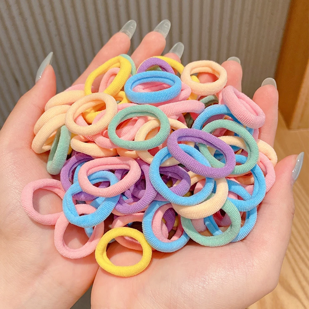 Wholesale 30/50/100Pcs/Lot Colorful Hair Bands Children Seamless Hair Ties Elastic Rubber Band Girl Sweet Scrunchies Accessories