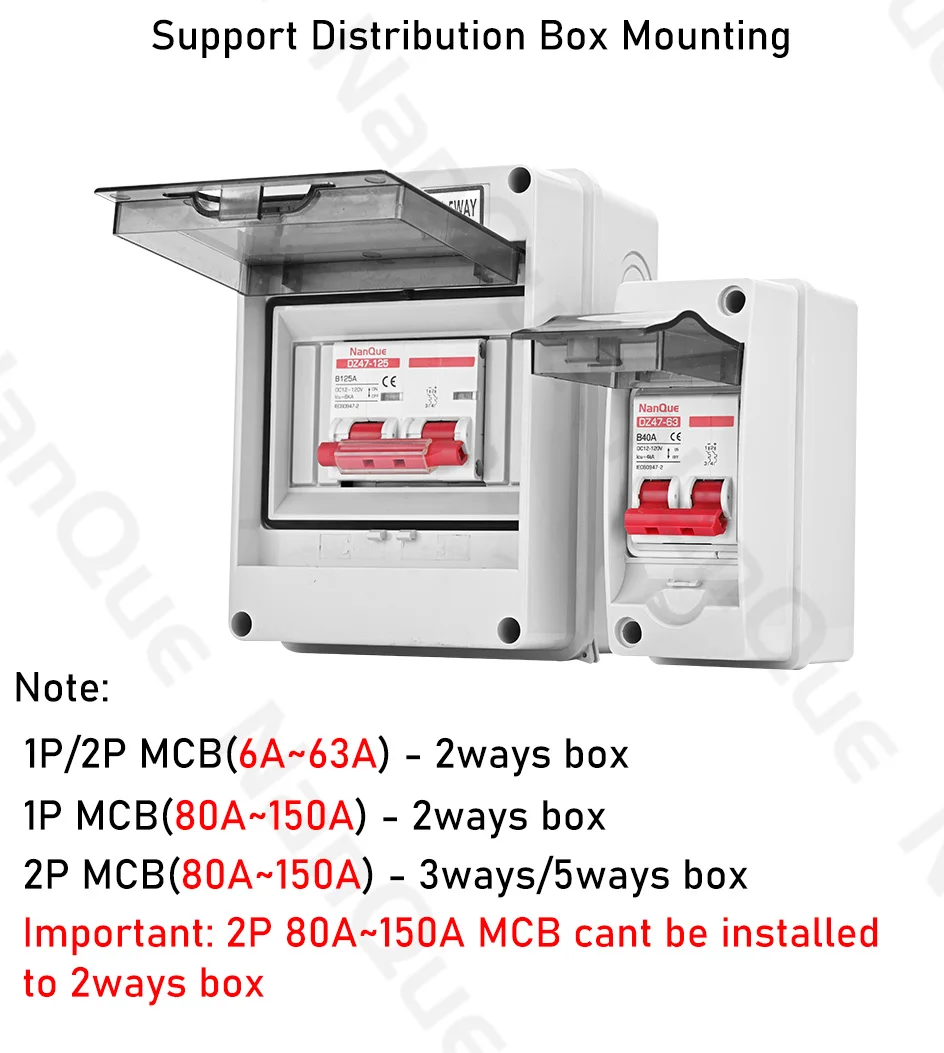 DC MCB 12V 24V 48V 60V 110V Circuit Breaker Battery Protect Switch Positive Negative Short Circuit 2P 10A 20A 50A 100A 125A 150A